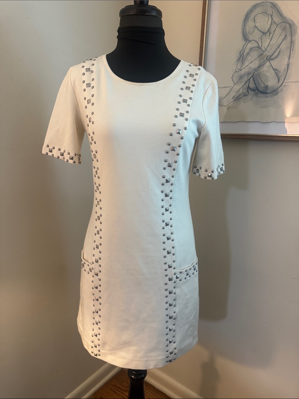 Trina Turk | Women's Ivory Naomi Ponte Studded Dress-Size 4
